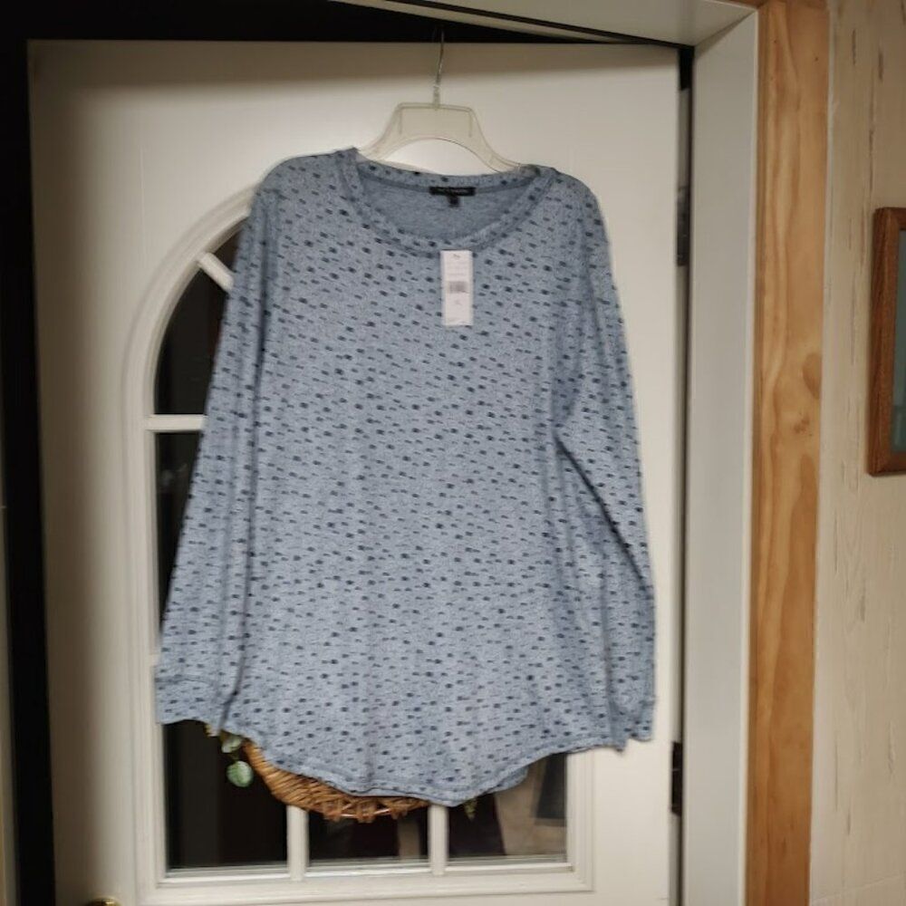 New Tint & Shadow Denim Combo Long Sleeve Crew Top Size Women's XL